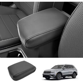 2018-2023 2024 Tiguan Armrest Cover, Waterproof & Comfy Leather Center Console Cover, 2023 2024 Tiguan Accessories Compatible with Tiguan S/SE/SE R-Line Black/SEL R-Line (Leather)