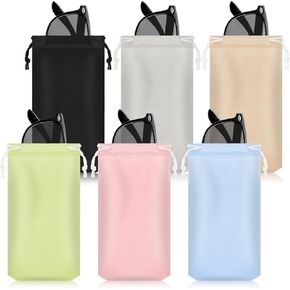 6 Pcs Soft Sunglasses Pouch, Soft Eyeglass Case with Drawstring, Microfiber Glasses Pouch Sleeve, 6.69 X 3.54 Inch Soft Eyeglass Cases for Women Eyeglass Cleaning & Storage Pouch
