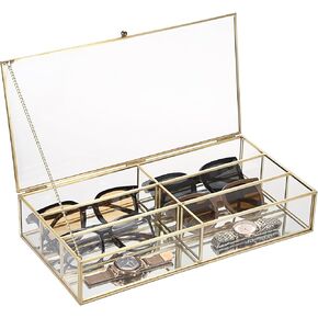 Hipiwe Sunglasses Organizer Case for Women Men, 6 Slot Clear Glass Eyeglasses Eyewear Display Case with lid, Clear Glass Mirrored Sunglasses Collection Holder Sunglass Glasses Storage Box