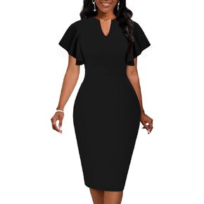 فساتين Mokayee نسائية صيفية بأكمام قصيرة ورقبة على شكل حرف V شبه رسمية للعمل وحفلات الزفاف وضيوف العمل الاحترافية مع جيوب in Kuwait