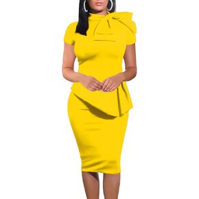 TOPONSKY Ruched Women Peplum Tea Party Bow Maternity Formal Church Dress