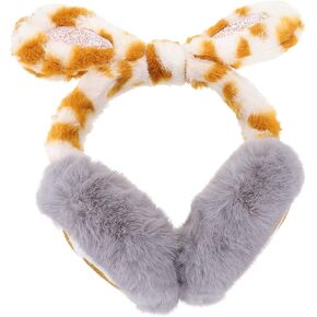 LUOZZY Women Winter Earmuffs Plush Rabbit Ear Earmuffs Plush Ear Muffs for Girls Women Outdoor Earmuffs (Yellow, Grey)