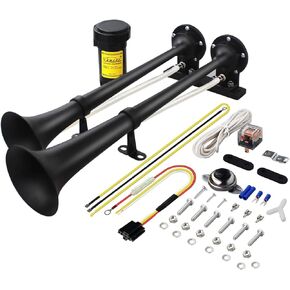 12V 150db Air Horn, 18 Inches Chrome Zinc Dual Trumpet Truck Air Horn with Compressor for Any 12V Vehicles Trucks Lorries Trains Boats Cars