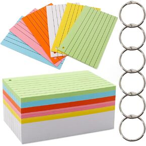 300 Pieces Index cards with ring，3x5 index cards，index cards with rings，Various colours of punched index cards for study and work