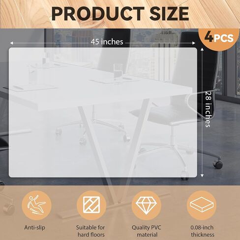 4 Pcs Clear Plastic Office Chair Mat Under Computer Desk for Hardwood Floor 45x28 Inch Rectangle Floor Rug for Rolling Chair Easy to Glide for Office Home Hard Wood and Title Floor Protector in Saudi Arabia
