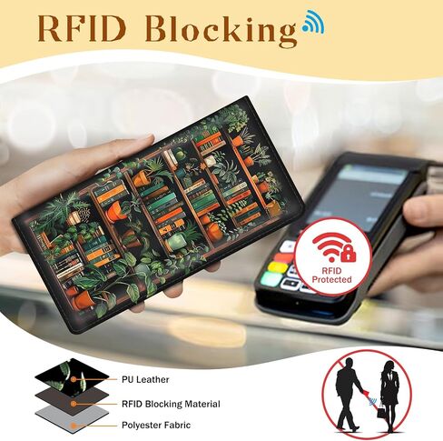 Womens Wallet, Black Bookshelf Slim Thin RFID Blocking Credit Card Wallets, Long Bifold PU Leather Card Holder Organizer, Cute Cash Clutch Billfold with Zipper Coin Pocket Ladies Girls Gift in Saudi Arabia