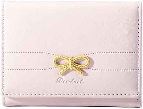 Cute Wallet Coquette Bow Small Wallet Tri-folded Aesthetic Bifold RFID Blocking Card Holder Leather Mini Short Coin Purse with ID Window for Women Girls Ladies -Pink in Saudi Arabia