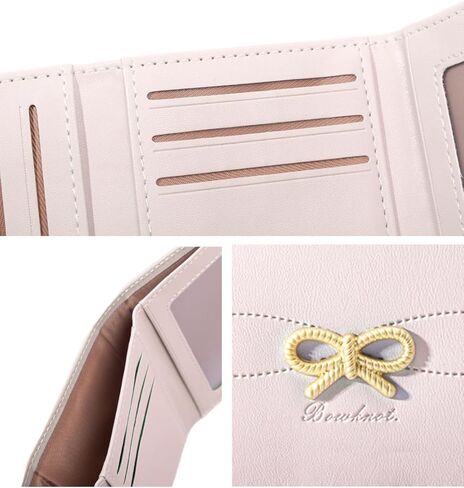 Cute Wallet Coquette Bow Small Wallet Tri-folded Aesthetic Bifold RFID Blocking Card Holder Leather Mini Short Coin Purse with ID Window for Women Girls Ladies -Pink in Saudi Arabia