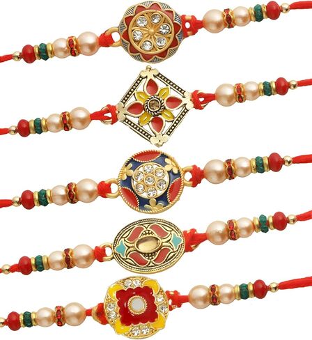 TIED RIBBONS Rakhi for Brother (Set of 5) | Rakhi Set | Rakhi for Bhaiya | Rakhi Card | Roli Chawal Tika - Raksha Bandhan Rakhi Bracelet for Brother | Bhai Rakhi Set for Brother Rakhi Thread in Saudi Arabia