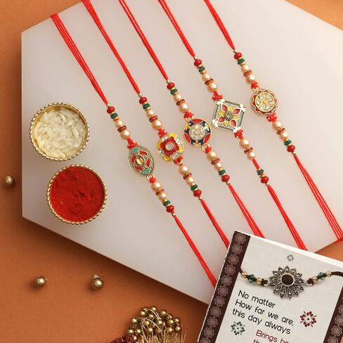 TIED RIBBONS Rakhi for Brother (Set of 5) | Rakhi Set | Rakhi for Bhaiya | Rakhi Card | Roli Chawal Tika - Raksha Bandhan Rakhi Bracelet for Brother | Bhai Rakhi Set for Brother Rakhi Thread in Saudi Arabia