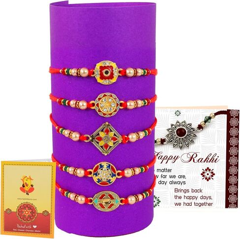 TIED RIBBONS Rakhi for Brother (Set of 5) | Rakhi Set | Rakhi for Bhaiya | Rakhi Card | Roli Chawal Tika - Raksha Bandhan Rakhi Bracelet for Brother | Bhai Rakhi Set for Brother Rakhi Thread in Saudi Arabia