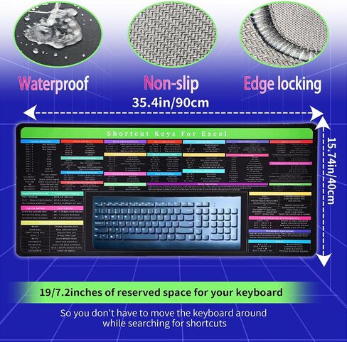 Excel Shortcuts Cheat Sheet,Keyboard Shortcut,Over 150 Excel Shortcut Keys,Non-Slip Desk mat pad,Large Excel Shortcut Mousepad(35.4x15.74 in). in Saudi Arabia