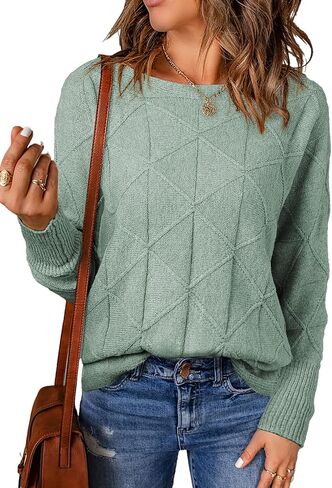 EVALESS Casual Crewneck Sweaters for Women Fall 2024 Lightweight Long Batwing Sleeve Pullover Sweaters Tops Knit Clothes in Saudi Arabia