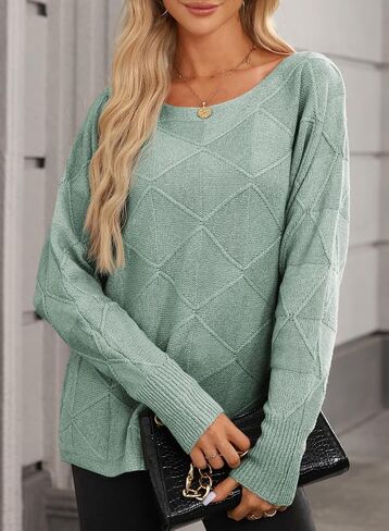 EVALESS Casual Crewneck Sweaters for Women Fall 2024 Lightweight Long Batwing Sleeve Pullover Sweaters Tops Knit Clothes in Saudi Arabia