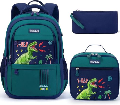 Fimibuke Kids Backpack for School Boys - 3 PCS Waterproof Teen Boy Backpack with Lunch Box & Pencil Pouch Set, School Bag Bookbag Daypack for Kindergarten Elementary Middle School, Age 5+(Dinosaur) in Saudi Arabia