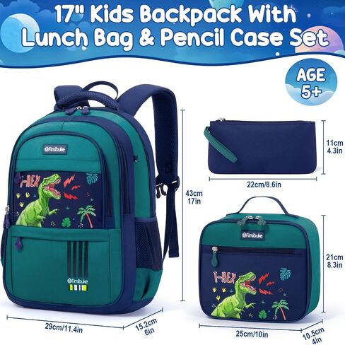Fimibuke Kids Backpack for School Boys - 3 PCS Waterproof Teen Boy Backpack with Lunch Box & Pencil Pouch Set, School Bag Bookbag Daypack for Kindergarten Elementary Middle School, Age 5+(Dinosaur) in Saudi Arabia