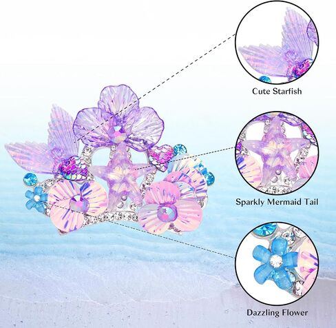 Purple Small Seashell Headband Cute Mini Starfish Hairband for Little Girls Princess Head Band with Hair Comb Birthday Decoration Starfish Seashell Mermaid Hair Accessories for Themed Party in Saudi Arabia