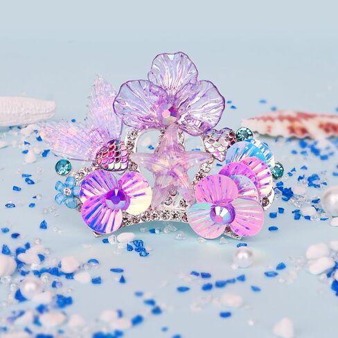 Purple Small Seashell Headband Cute Mini Starfish Hairband for Little Girls Princess Head Band with Hair Comb Birthday Decoration Starfish Seashell Mermaid Hair Accessories for Themed Party in Saudi Arabia