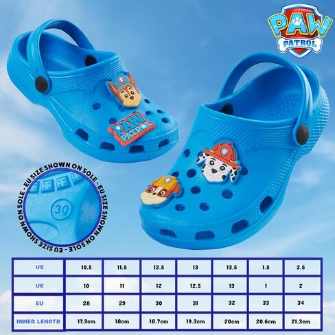 Paw Patrol Boys Clogs with Removable Rubber Charms - Boys Gifts (Blue, 12.5 US) in Saudi Arabia