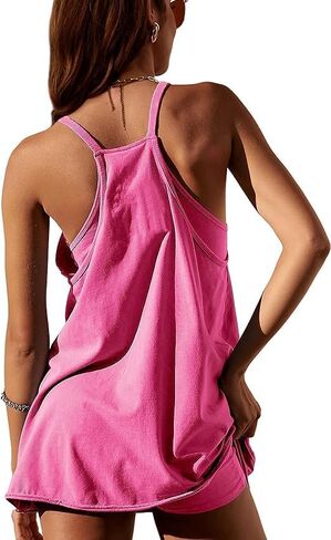 Womens Athletic Sleeveless Mini Dress Hot Shot Romper Dresses Spaghetti Strap Tennis Dress Built in Shorts in Saudi Arabia