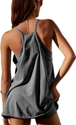 Womens Athletic Sleeveless Mini Dress Hot Shot Romper Dresses Spaghetti Strap Tennis Dress Built in Shorts in Kuwait