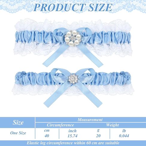2pcs Blue Garters for Bride Women Blue Lace Garter Belt Set With Bow Lace Bridal Wedding Garter Set Rhinestone Garter Belt Something Blue Gift for Bride Wedding Garter for Bride Lace Garter Belt Set in Saudi Arabia