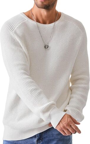JMIERR Men's Crewneck Pullover Sweater Waffle Textured Knitted Sweaters Casual Loose Fit Sweaters with Ribbing Edge in Saudi Arabia