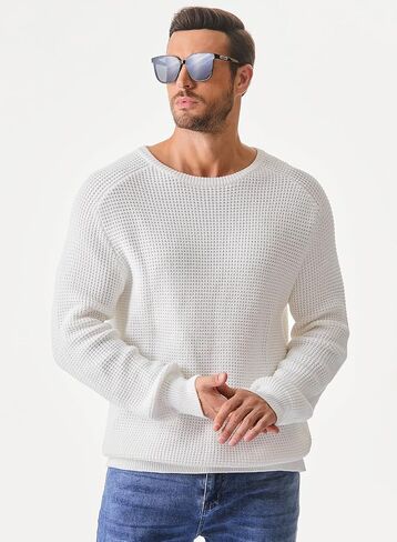 JMIERR Men's Crewneck Pullover Sweater Waffle Textured Knitted Sweaters Casual Loose Fit Sweaters with Ribbing Edge in Saudi Arabia