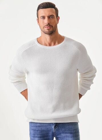 JMIERR Men's Crewneck Pullover Sweater Waffle Textured Knitted Sweaters Casual Loose Fit Sweaters with Ribbing Edge in Saudi Arabia