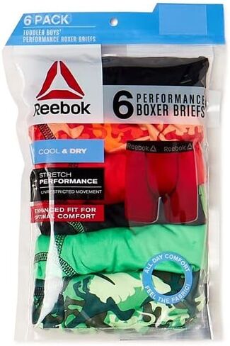 Reebok 6-Pack, Toddler Boy's Performance Boxer Briefs(Andean Green and Flame Scarlet Red Assorted-2T/3T) in Saudi Arabia