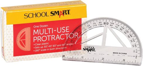 School Smart Plastic Protractors 180 Degrees, 3-7/8 Inch Ruler Base, Clear, Pack of 12 in Saudi Arabia