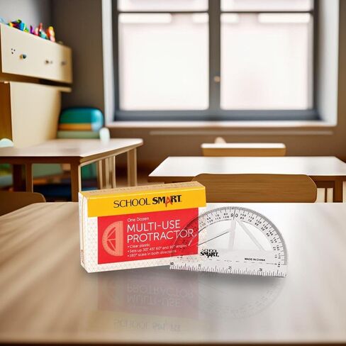 School Smart Plastic Protractors 180 Degrees, 3-7/8 Inch Ruler Base, Clear, Pack of 12 in Saudi Arabia