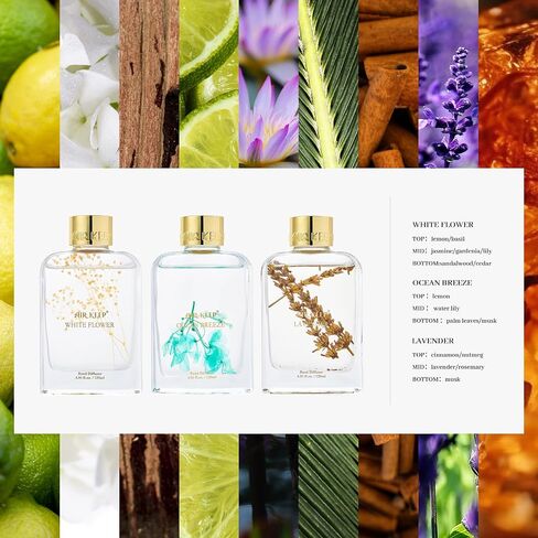 Reed Diffuser Set for Bathroom Air Fresheners,Lavender/Ocean Breeze/White Flower Oil Diffuser with 24 Sticks, 4.06 ozx3 Home Fragrance Reed Diffuser for Bathroom & Shelf Decor in Saudi Arabia