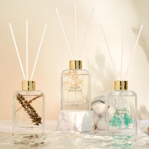 Reed Diffuser Set for Bathroom Air Fresheners,Lavender/Ocean Breeze/White Flower Oil Diffuser with 24 Sticks, 4.06 ozx3 Home Fragrance Reed Diffuser for Bathroom & Shelf Decor in Saudi Arabia