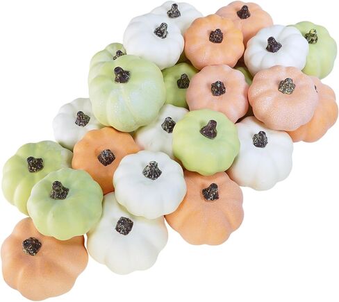 Winlyn 24 Pcs Assorted Mini Artificial Baby Boo Pumpkins Orange Green White Small Rustic Decorative Pumpkins Foam Pumpkins for Fall Home Bowl Fillers Thanksgiving Halloween Mantel Table Centerpiece in Saudi Arabia