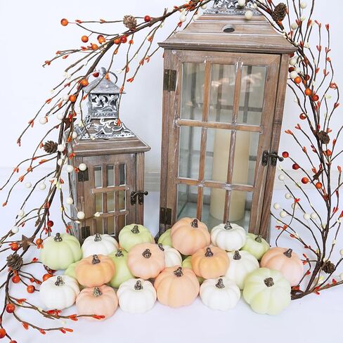 Winlyn 24 Pcs Assorted Mini Artificial Baby Boo Pumpkins Orange Green White Small Rustic Decorative Pumpkins Foam Pumpkins for Fall Home Bowl Fillers Thanksgiving Halloween Mantel Table Centerpiece in Saudi Arabia