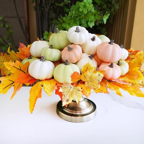Winlyn 24 Pcs Assorted Mini Artificial Baby Boo Pumpkins Orange Green White Small Rustic Decorative Pumpkins Foam Pumpkins for Fall Home Bowl Fillers Thanksgiving Halloween Mantel Table Centerpiece in Saudi Arabia