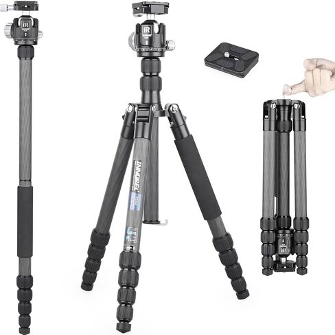 10 Layers Carbon Fiber Travel Tripod Monopod-INNOREL RT55C with 36mm Panoramic Ball Head 360 Degree and Carrying Case Professional Lightweight Compact Tripods for Digital Camera Camcorder DSLR in Saudi Arabia