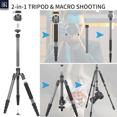 10 Layers Carbon Fiber Travel Tripod Monopod-INNOREL RT55C with 36mm Panoramic Ball Head 360 Degree and Carrying Case Professional Lightweight Compact Tripods for Digital Camera Camcorder DSLR in Saudi Arabia