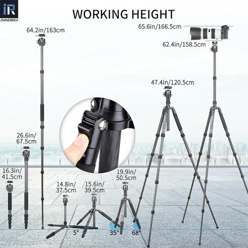 10 Layers Carbon Fiber Travel Tripod Monopod-INNOREL RT55C with 36mm Panoramic Ball Head 360 Degree and Carrying Case Professional Lightweight Compact Tripods for Digital Camera Camcorder DSLR in Saudi Arabia