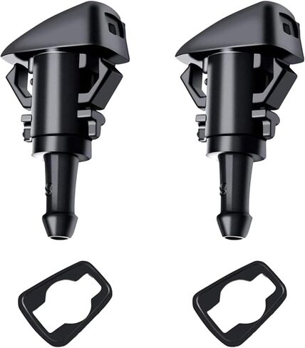 قطعتان من فوهات غسيل الزجاج الأمامي، فوهة رش الزجاج الأمامي البلاستيكية المتوافقة مع دودج جيب رام تحل محل OEM #: 5113049AA 5116079AA 4805742AB (أسود) in Kuwait