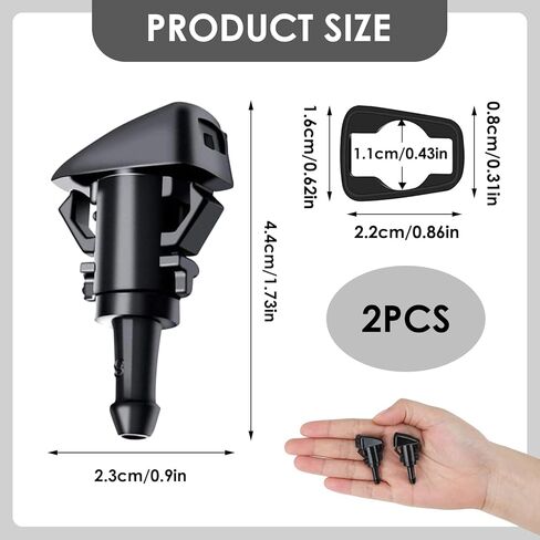 قطعتان من فوهات غسيل الزجاج الأمامي، فوهة رش الزجاج الأمامي البلاستيكية المتوافقة مع دودج جيب رام تحل محل OEM #: 5113049AA 5116079AA 4805742AB (أسود) in Kuwait