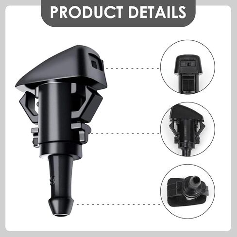 قطعتان من فوهات غسيل الزجاج الأمامي، فوهة رش الزجاج الأمامي البلاستيكية المتوافقة مع دودج جيب رام تحل محل OEM #: 5113049AA 5116079AA 4805742AB (أسود) in Kuwait