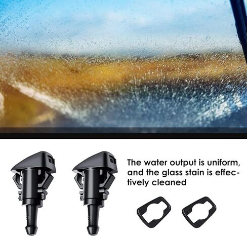 قطعتان من فوهات غسيل الزجاج الأمامي، فوهة رش الزجاج الأمامي البلاستيكية المتوافقة مع دودج جيب رام تحل محل OEM #: 5113049AA 5116079AA 4805742AB (أسود) in Kuwait