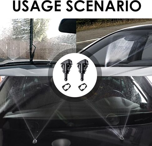 قطعتان من فوهات غسيل الزجاج الأمامي، فوهة رش الزجاج الأمامي البلاستيكية المتوافقة مع دودج جيب رام تحل محل OEM #: 5113049AA 5116079AA 4805742AB (أسود) in Kuwait