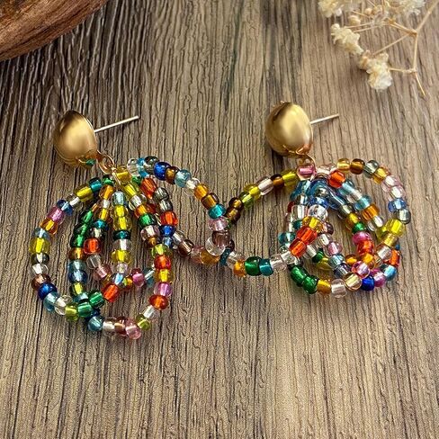 Boho Colorful Beaded Earrings for Women Teen Girls,Vintage Mixed Color Multi-Layer Beaded Dangle Earrings,Charming Daily Jewelry Gift in Saudi Arabia