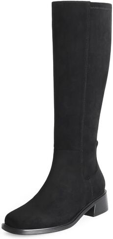 Knee High Boots Women Faux Leather Elastic Boots Low Heel Square Toe Side Zipper Fall Long Tall Boots for Women in Saudi Arabia