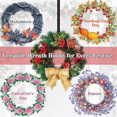 Wreath Hanger, 15" to 25" Adjustable Wreath Hangers for Front Door, Indoor or Outdoor Over The Door Wreath Hook Hanger for Easter Spring Halloween Xmas Garland Decorations, 20lb Load Bearing in Saudi Arabia