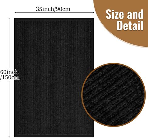 Heavy Duty Rubber Door Mat, 35x60 Inch Low Profile Front Door Mat Waterproof Cleaning Shoe Doormat, Indoor and Outdoor Home Rug Utility Mat for Entryway Garage Porch Patio(Jet Black) in Saudi Arabia
