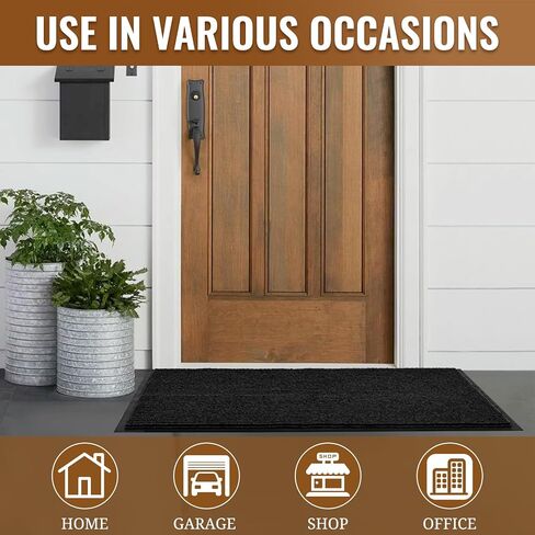 Heavy Duty Rubber Door Mat, 35x60 Inch Low Profile Front Door Mat Waterproof Cleaning Shoe Doormat, Indoor and Outdoor Home Rug Utility Mat for Entryway Garage Porch Patio(Jet Black) in Saudi Arabia
